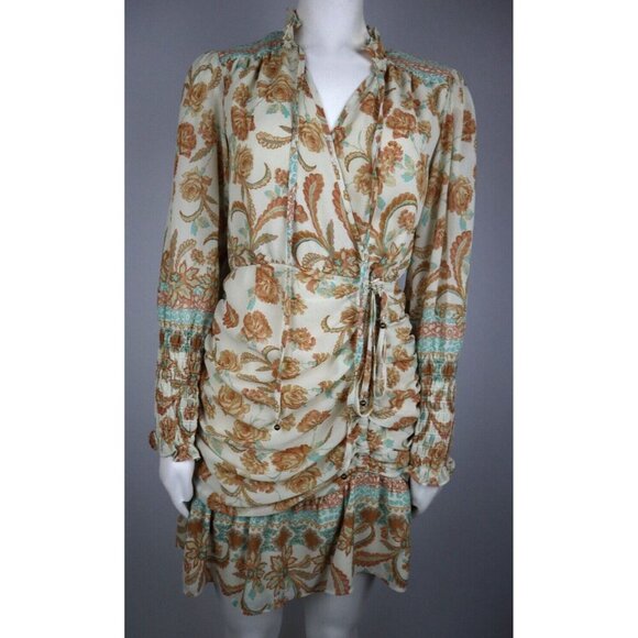 DRESS FORUM LOS ANGELES - WOMEN'S BOHO FLORAL PRINT LONG SLEEVE RUFFLE DRESS - S - Picture 3 of 9